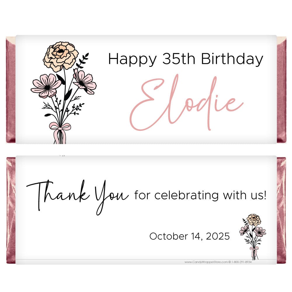 Birth Flower Month Birthday Personalized Candy Bar Wrapper Candy Wrappers BD534