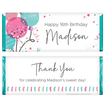 Birthday Balloons Personalized Candy Bar Wrapper Candy Wrappers BD533