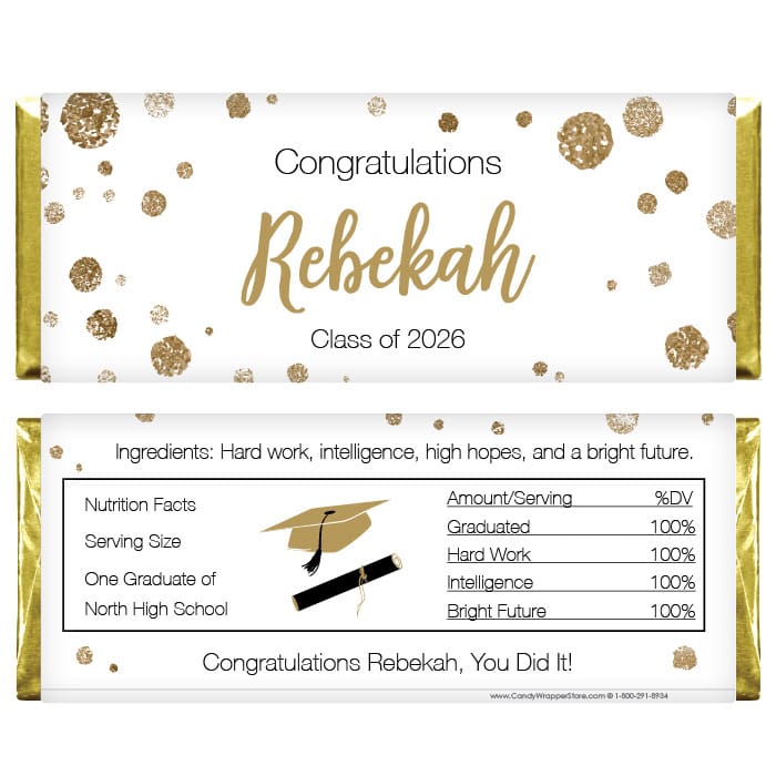 Black and Gold Glitter Graduation Candy Bar Wrappers Black and Gold Glitter Photo Graduation Candy Bar Wrappers Candy Wrappers GRAD357