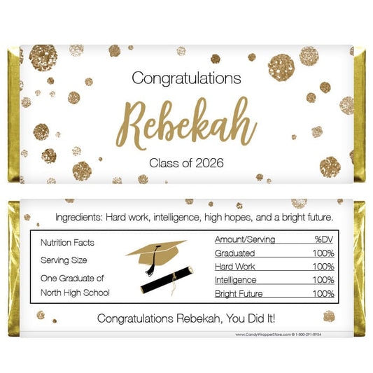 Black and Gold Glitter Graduation Candy Bar Wrappers Black and Gold Glitter Photo Graduation Candy Bar Wrappers Candy Wrappers GRAD357