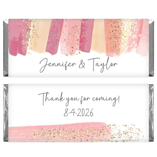 Blush Pink and Gold Brush Strokes Bridal Shower Candy Bar Wrappers Regular Size Wrapper WA232