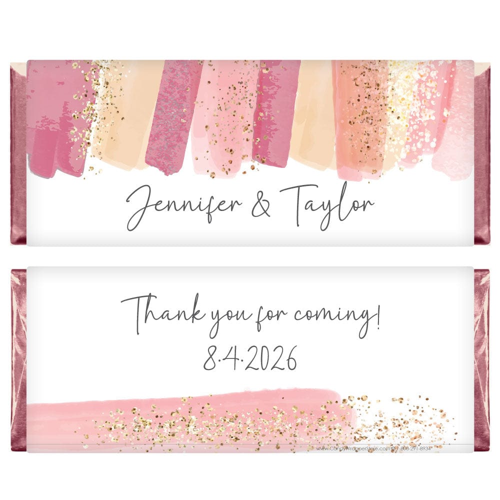 Blush Pink and Gold Brush Strokes Bridal Shower Candy Bar Wrappers Regular Size Wrapper WA232