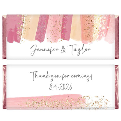 Blush Pink and Gold Brush Strokes Bridal Shower Candy Bar Wrappers Regular Size Wrapper WA232