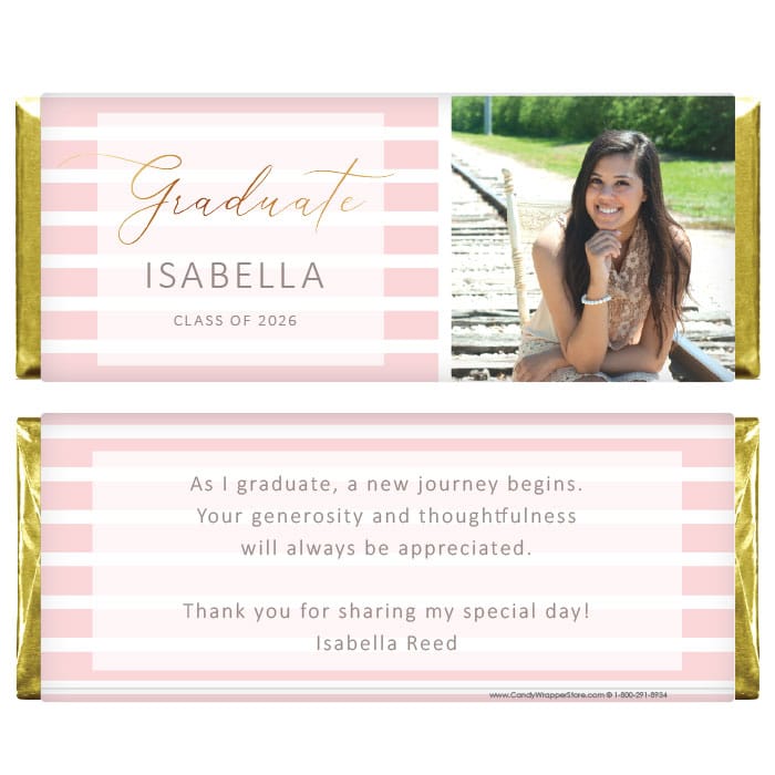 Blush Stripes with Photo Graduation Candy Bar Wrappers Blush Stripes with Photo Graduation Candy Bar Wrappers Candy Wrappers GRAD258