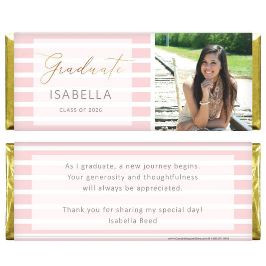 Blush Stripes with Photo Graduation Candy Bar Wrappers Blush Stripes with Photo Graduation Candy Bar Wrappers Candy Wrappers GRAD258