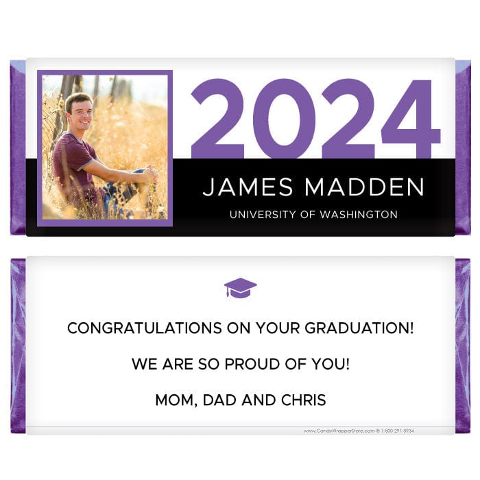 Bold Block 2024 Graduation Photo Candy Bar Wrappers - GRAD264photo Bold Block 2024 Graduation Photo Candy Bar Wrappers Candy Wrappers GRAD264