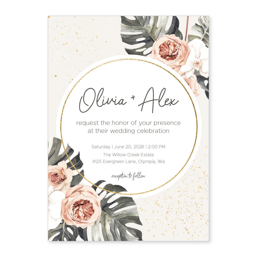 Botanical Gold Circle Wedding Invitation Botanical Gold Circle Wedding Invitation INVWA101