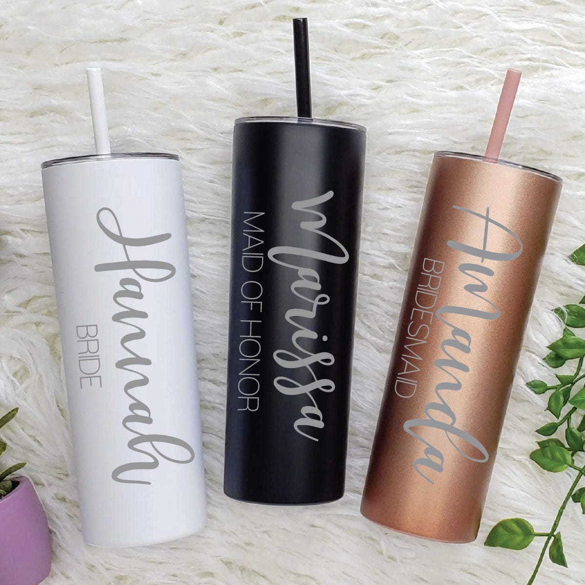 Bridal Party Tumblers with Script Name and Title Engraved Tumbler Candy Wrapper Store