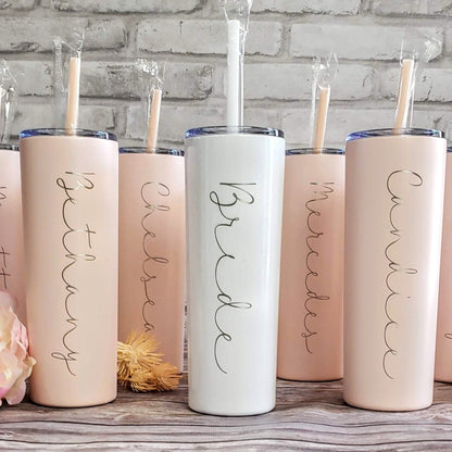 Bridal Party Tumblers with Script Name and Title Engraved Tumbler Candy Wrapper Store