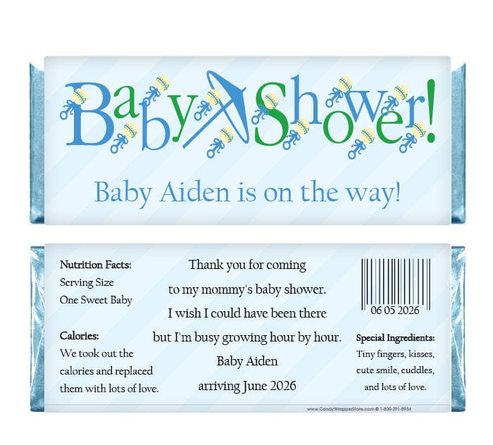 BS204b - Blue Baby Shower Candy Bar Wrappers Baby & Toddler BS204