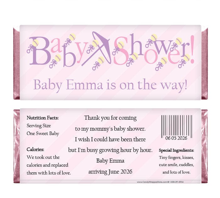 BS204g - Pink Baby Shower Pink Candy Bar Wrappers Baby & Toddler BS204