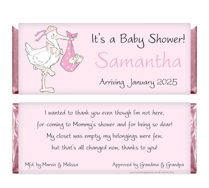 BS209PINK - Baby Shower Stork Candy Bar Wrappers Baby Shower Stork Candy Bar Wrappers Baby & Toddler BS209