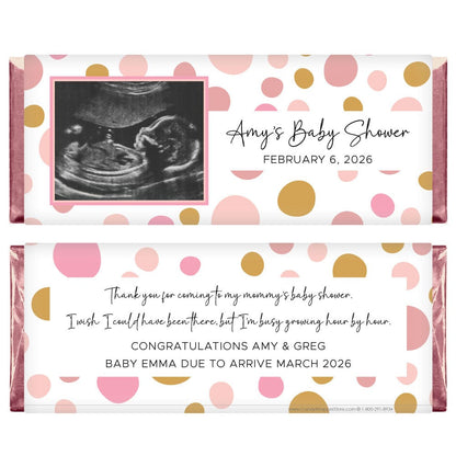 BS450PINK - Pink Dots Baby Shower Photo Candy Bar Wrappers Pink Dots Baby Shower Photo Candy Bar Wrappers Baby & Toddler BS450