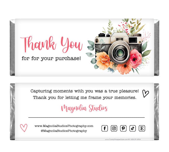 BUS216 - Floral Camera Photography Business Thank You Candy Wrapper Colorful Periodic Table Thank You Business Candy Wrapper Party Favors BUS215