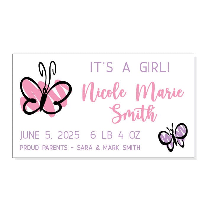 Butterfly Birth Announcement Magnet - MBAGM33 Its a Girl Butterflies Birth Announcement Magnets Birth Announcement Candy Wrapper Store