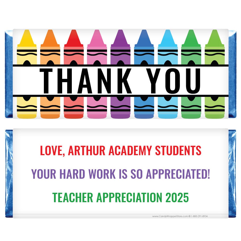 Colorful Crayons Thank You Teacher Appreciation Candy Bar Wrappers - TA204 Colorful Crayons Thank You Teacher Appreciation Candy Bar Wrappers TA204