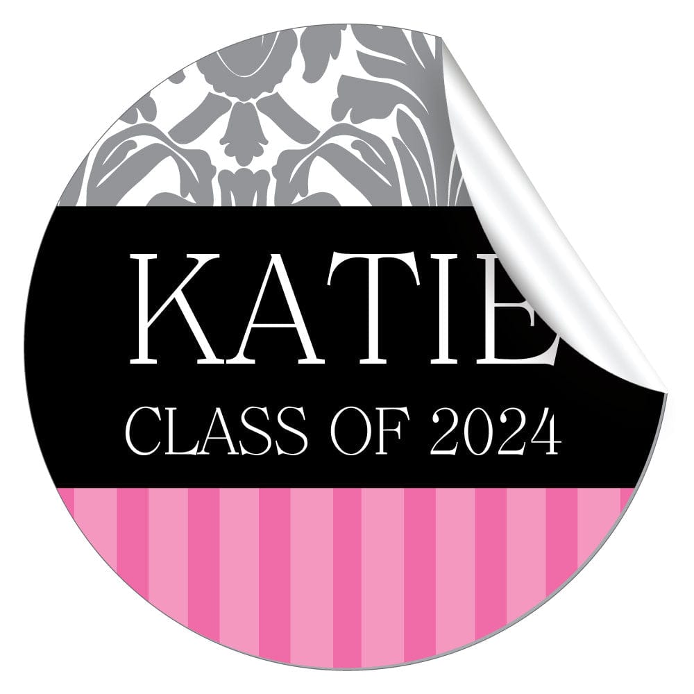 Damask and Stripes Graduation Class of 2024 Sticker - SGRAD221 Damask and Stripes Graduation Sticker Party Favors GRAD221