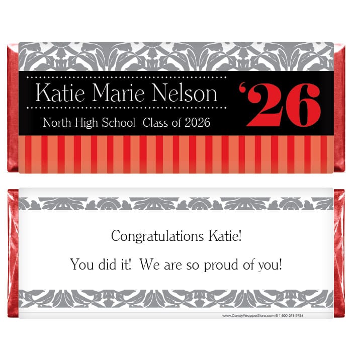 Elegant Damask and Stripes Graduation Candy Bar Wrapper Personalized Elegant Graduation Hershey's Candy Bar Wrapper Candy Wrappers GRAD221