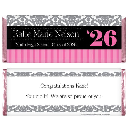 Elegant Damask and Stripes Graduation Candy Bar Wrapper Personalized Elegant Graduation Hershey's Candy Bar Wrapper Candy Wrappers GRAD221