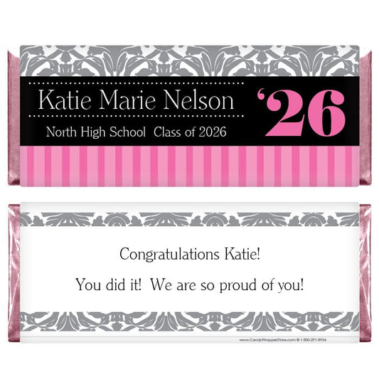 Elegant Damask and Stripes Graduation Candy Bar Wrapper Personalized Elegant Graduation Hershey's Candy Bar Wrapper Candy Wrappers GRAD221