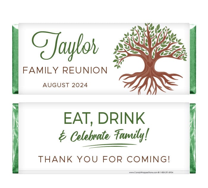 FAM210 - Family Reunion Tree with Heart Candy Bar Wrappers Vintage Family Tree Reunion Candy Bar Wrappers Party Favors FAM208