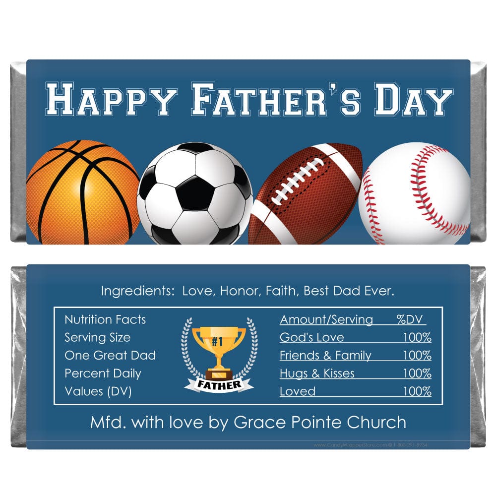 Fathers Day Sports Theme Candy Bar Wrapper Party Favors FD218