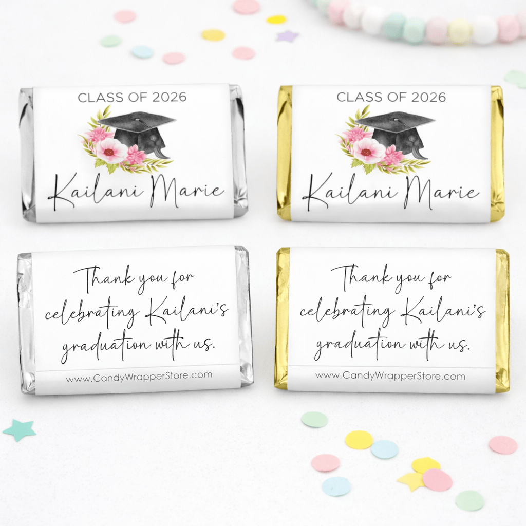 Floral Cap Graduation Miniature Candy Bar Wrappers Floral Cap Graduation Miniature Candy Bar Wrappers Party Favors Grad266