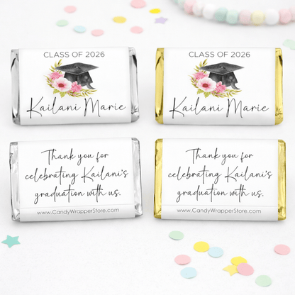 Floral Cap Graduation Miniature Candy Bar Wrappers Floral Cap Graduation Miniature Candy Bar Wrappers Party Favors Grad266