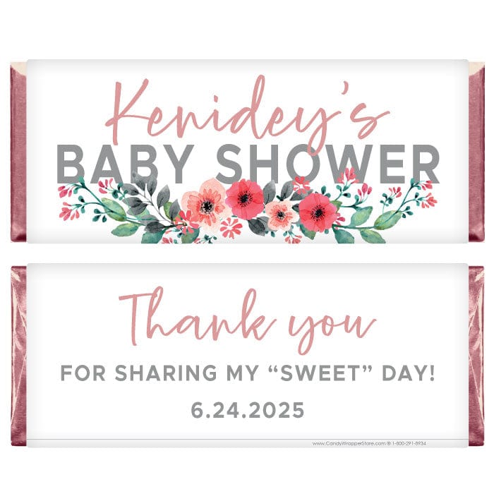 Floral Centerpiece Baby Shower Candy Bar Wrapper - BS358 Floral Centerpiece Custom Baby Shower Candy Bar Wrapper Baby & Toddler BS358