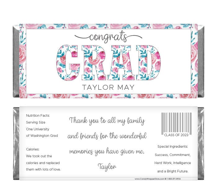 Floral Grad Class of 2023 Graduation Candy Bar Wrappers - GRAD220 Candy Wrappers GRAD220