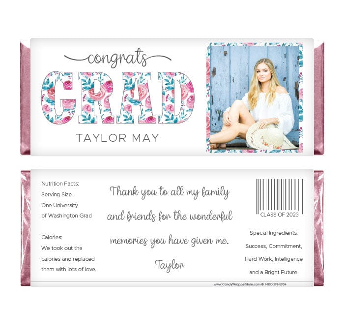 Floral Grad Class of 2023 Photo Graduation Candy Bar Wrappers - GRAD220photo Candy Wrappers GRAD220photo