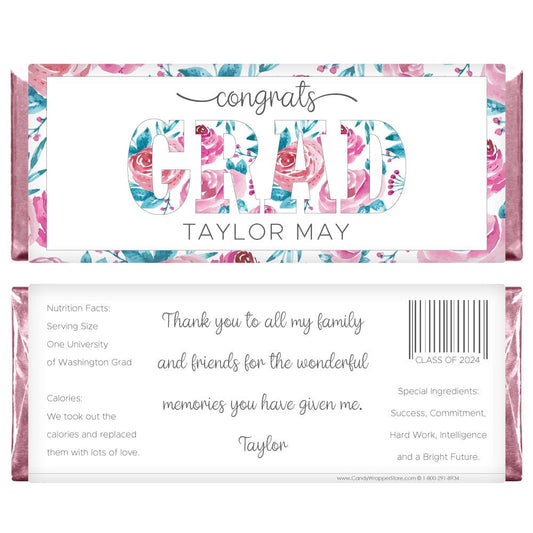 Floral Grad Class of 2024 Graduation Candy Bar Wrappers Candy Wrappers GRAD220