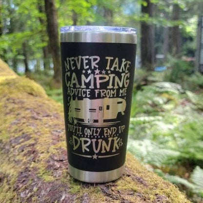 Funny Camping Themed Tumblers - Personalolized Name Engraved on Back Shelton Shirts