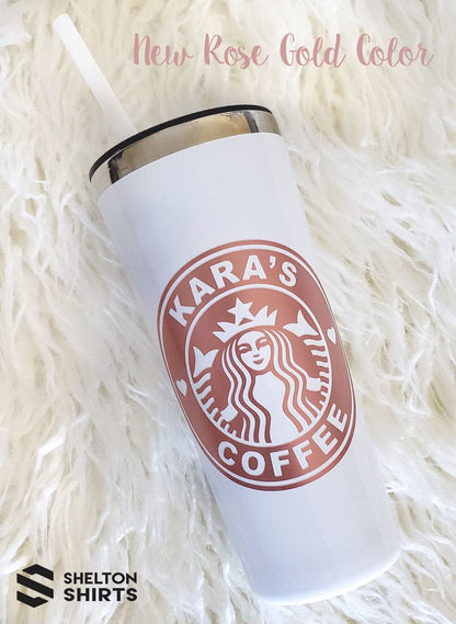 Glitter Blush Hot Tumbler Personalized Starbucks Logo Decal or Engraved Tumbler starbucks