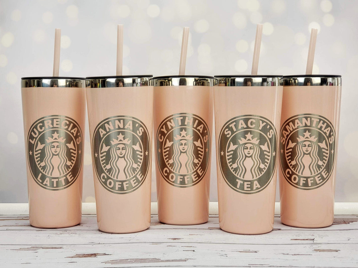 Glitter Blush Hot Tumbler Personalized Starbucks Logo Decal or Engraved Tumbler starbucks