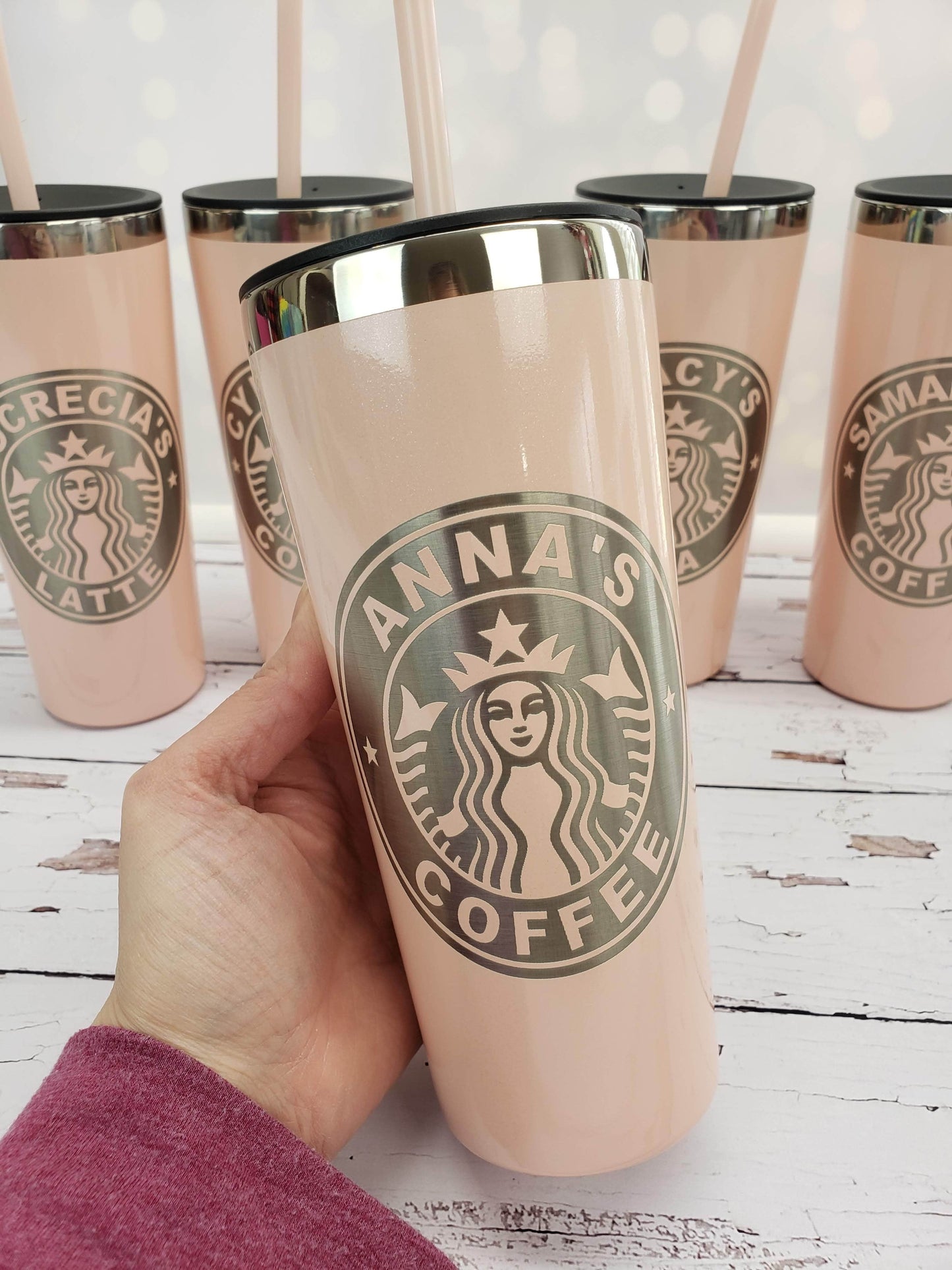 Glitter Blush Hot Tumbler Personalized Starbucks Logo Decal or Engraved Tumbler starbucks