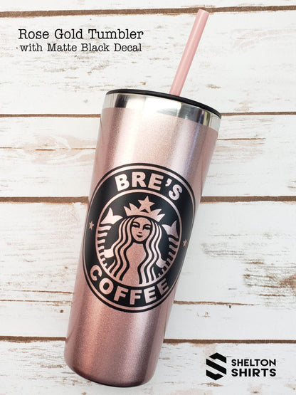 Glitter Blush Hot Tumbler Personalized Starbucks Logo Decal or Engraved Tumbler starbucks