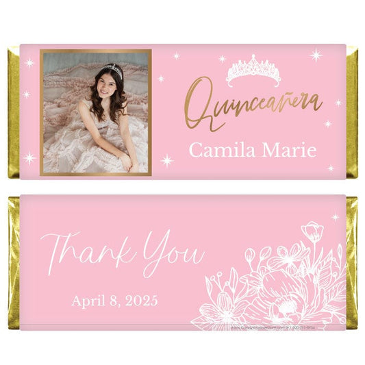 Golden Quinceanera Photo Candy Bar Wrappers - QUIN216photo Golden Quinceanera Photo Candy Bar Wrappers Party Favors QUIN216photo