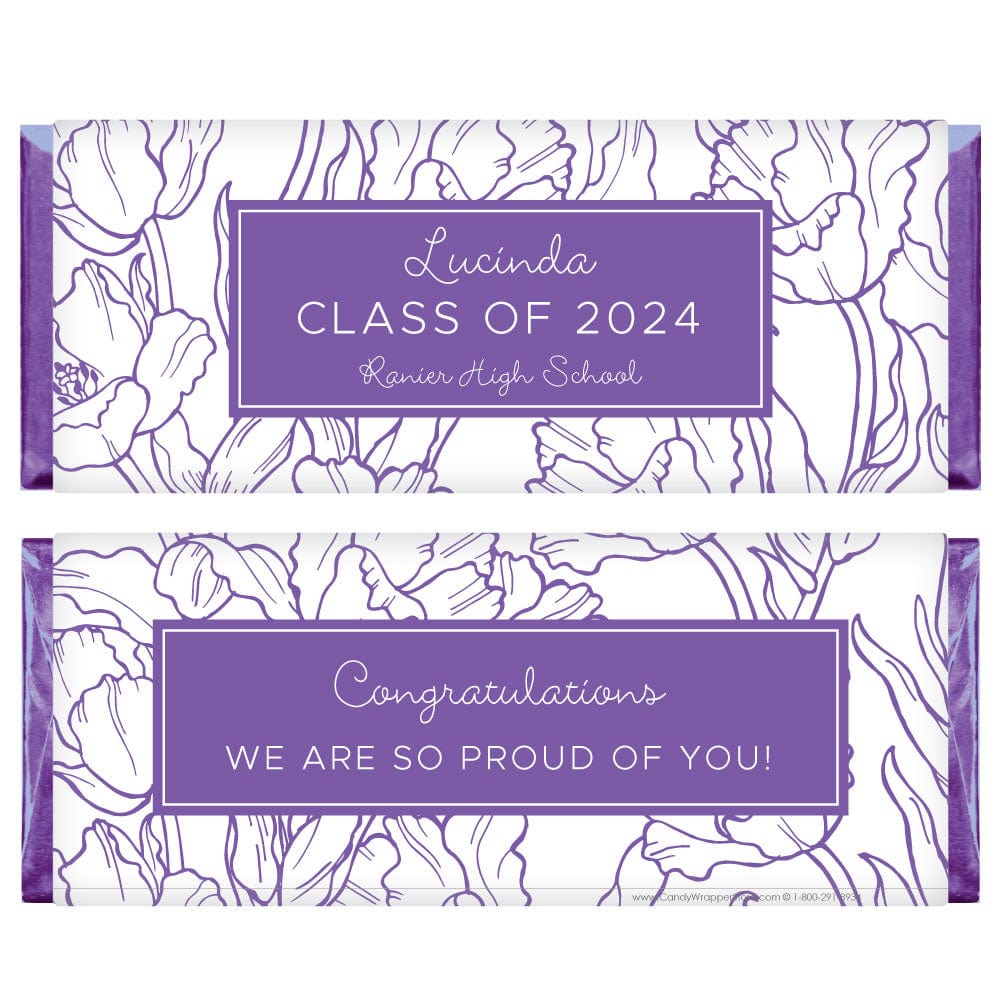 GRAD361 - Sweet Poppy Floral Outline Graduation Candy Bar Wrappers Sweet Poppy Floral Outline Graduation Candy Bar Wrappers Candy Wrappers GRAD361