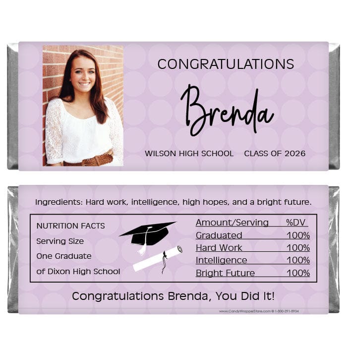 Graduation Dots Photo Candy Wrapper Graduation Girl Silhouette Candy Wrapper Candy Wrappers GRAD213