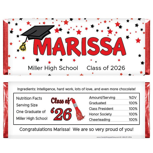 Graduation Hat Candy Bar Wrapper Graduation Hat and Name 1.55oz Hershey's Candy Bar Wrappers Candy Wrappers GRAD209
