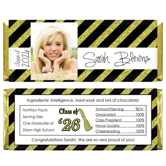 Graduation Slanting Gold Glitter Stripes Photo Wrapper Graduation Slanting Gold Glitter Stripes Photo Wrapper Party Favors Candy Wrapper Store