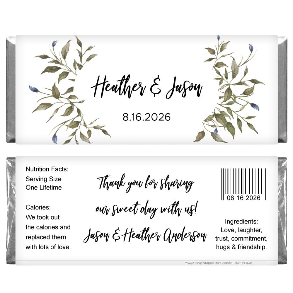 Green Foliage Wedding Candy Bar Wrapper Green Foliage Wedding Candy Bar Wrapper  Regular Size Wrapper WA478