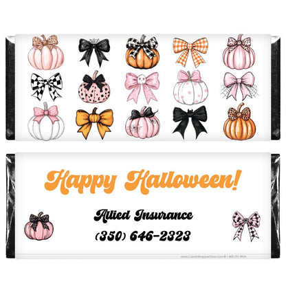 Halloween Croquette Bows and Pumpkins Candy Bar Wrapper - HAL207 Halloween Croquette Bows and Pumpkins Candy Bar Wrapper Party Supplies HAL207