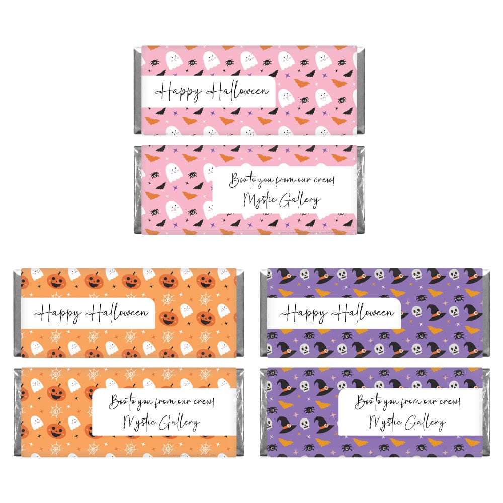 Halloween Cute Pink Ghosts, Orange Pumpkins & Purple Hats Candy Bar Wrapper Trio - Set of 3 designs Party Supplies HALSET