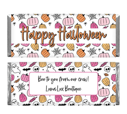 Halloween Pink Pumpkins and Ghosts Trio Candy Bar Wrapper - Set of 3 designs Party Supplies HALSET