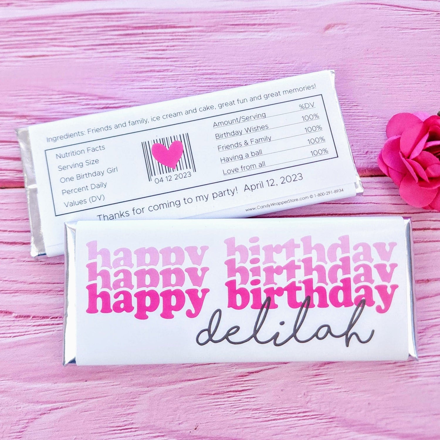 Happy Birthday Pink Triad Font Candy Bar Wrapper - BD517 Happy Birthday Pink Triad Font Candy Bar Wrapper Candy Wrappers BD517