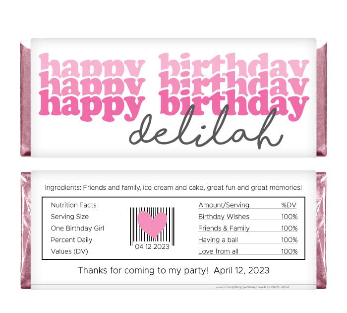 Happy Birthday Pink Triad Font Candy Bar Wrapper - BD517 Happy Birthday Pink Triad Font Candy Bar Wrapper Candy Wrappers BD517