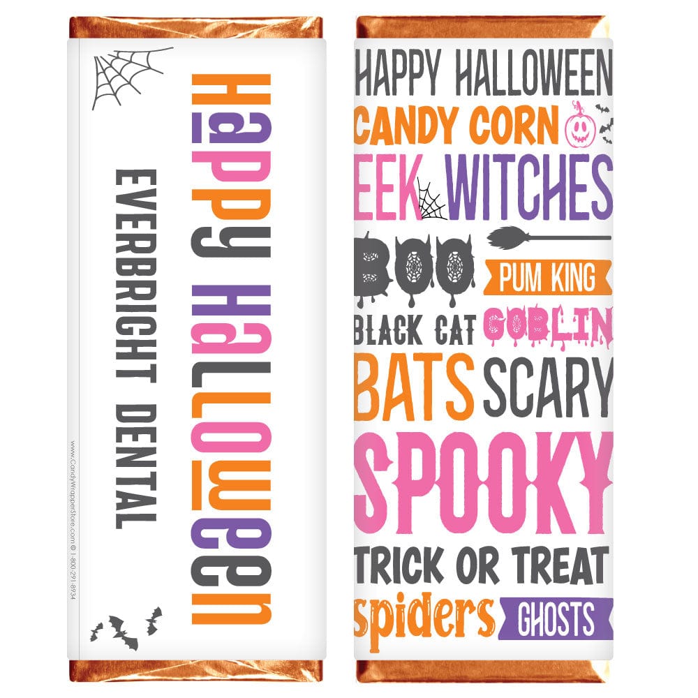 Happy Halloween Colorful Word Art Design Candy Bar Wrapper Halloween Monsters Candy Bar Wrapper - Set of 3 designs Party Supplies HALSET