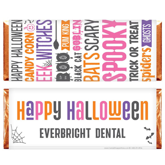 Happy Halloween Colorful Word Art Design Candy Bar Wrapper Halloween Monsters Candy Bar Wrapper - Set of 3 designs Party Supplies HALSET